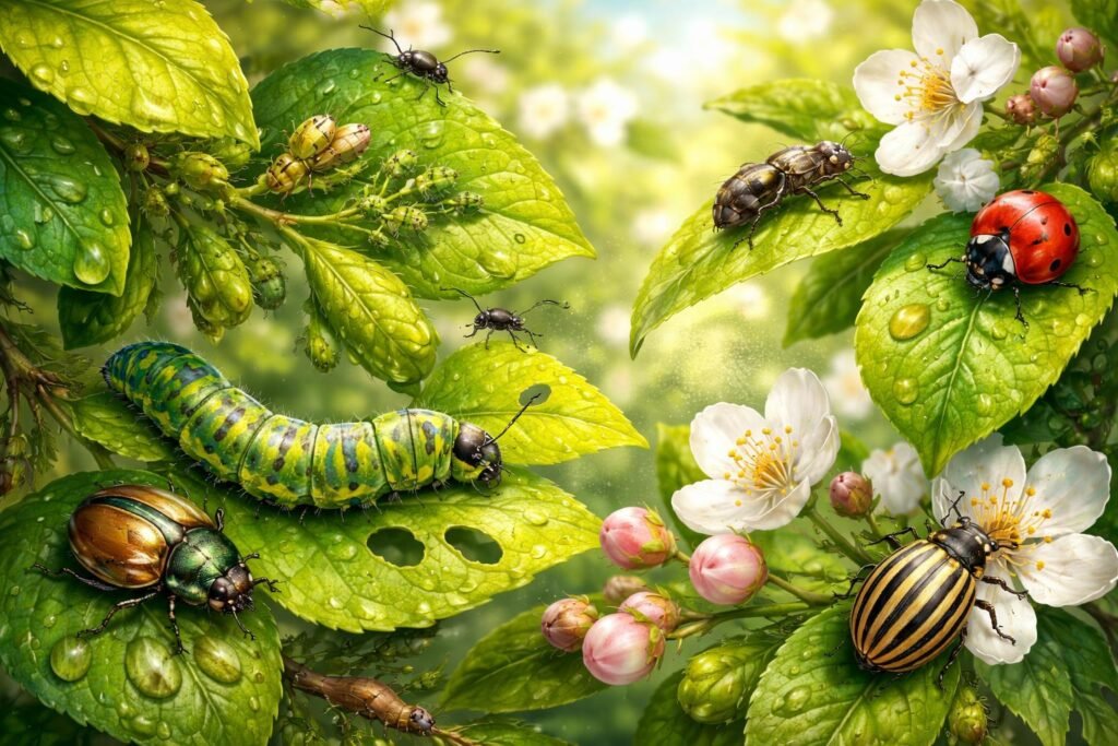 Kertészeti kártevők felismerése tavasszal, különféle rovarok és pollenszintű növények