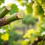 Könnyező szőlő vesszők, friss metszés utáni nedvkeringés, egészséges növényi reakció