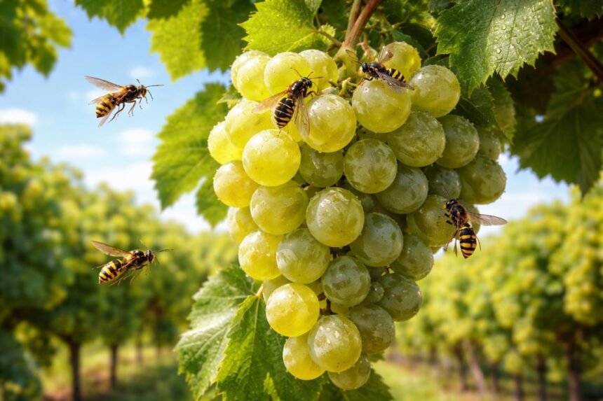Szőlőfürtöt dézsmáló darazsak, a kár és védekezési tippek témakörében.