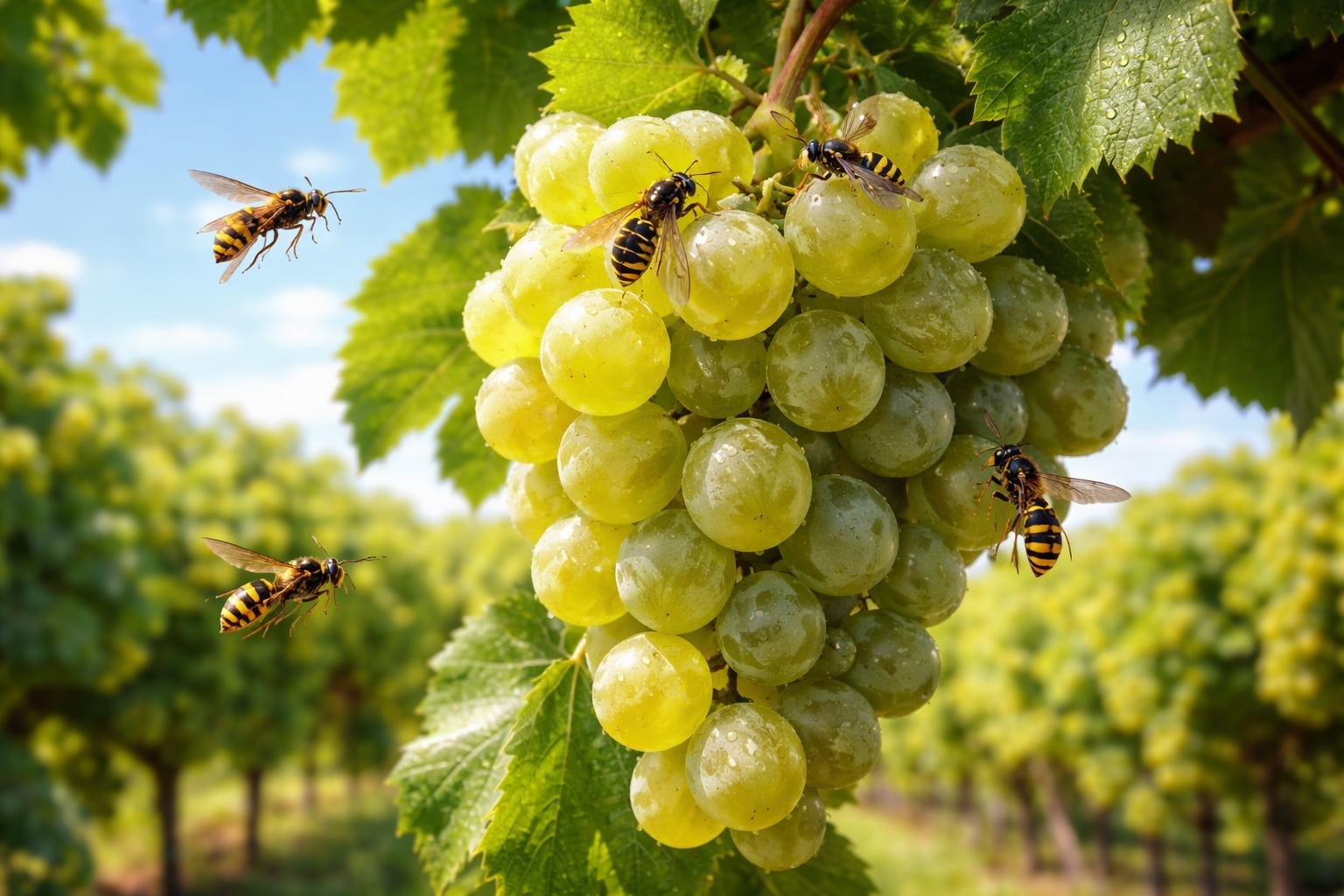 Szőlőfürtöt dézsmáló darazsak, a kár és védekezési tippek témakörében.
